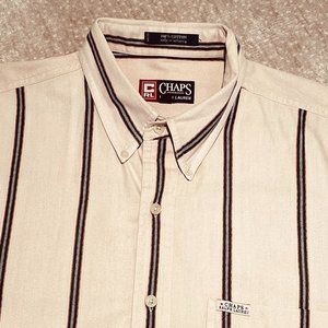 EUC Men's Vintage Chaps Ralph Lauren SS Button-Down Shirt, Tan/Stripe, Cotton, L